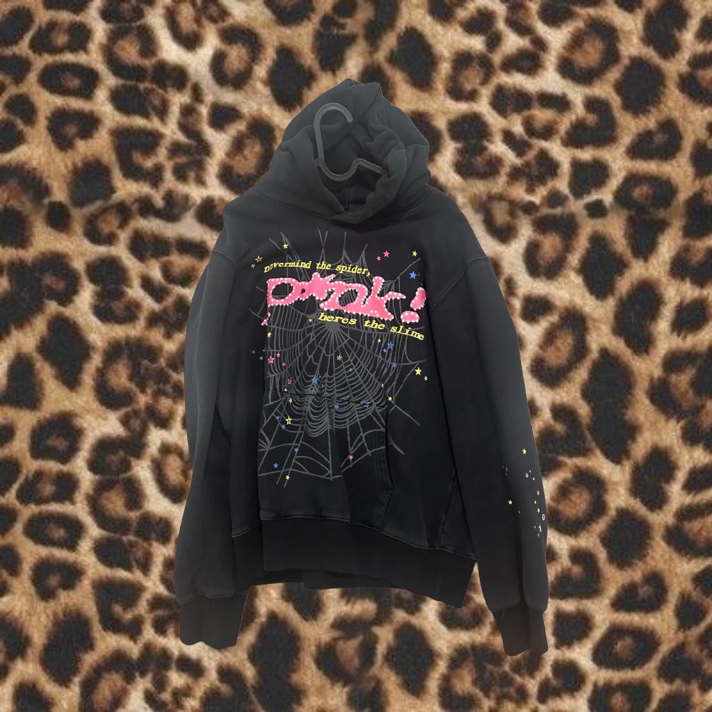 Sp5der Pink! Black Graphic Hoodie